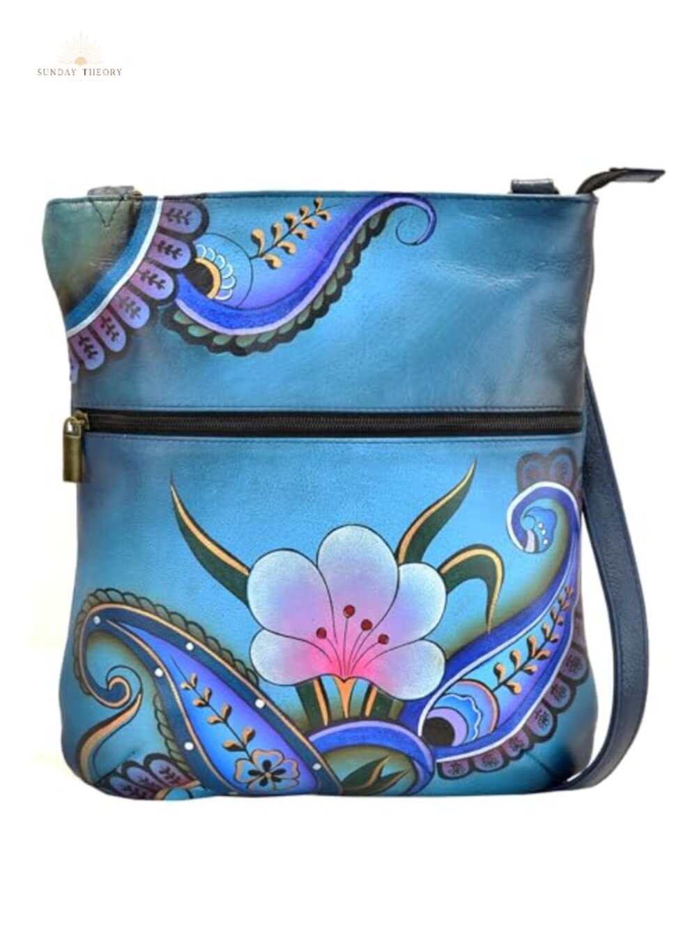Hand-Painted Genuine Leather Slim Crossbody Shoulder Bag